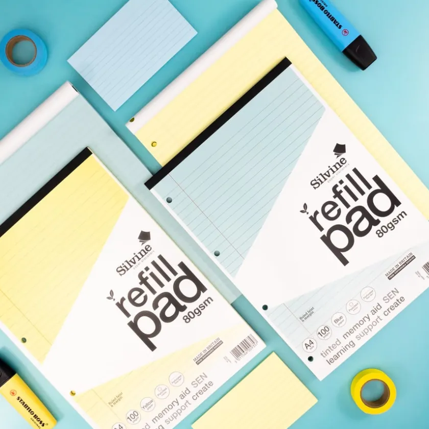 TTS A4 Tinted Refill Pads 8mm Ruled Margin Assorted 100pg 5pk Discount