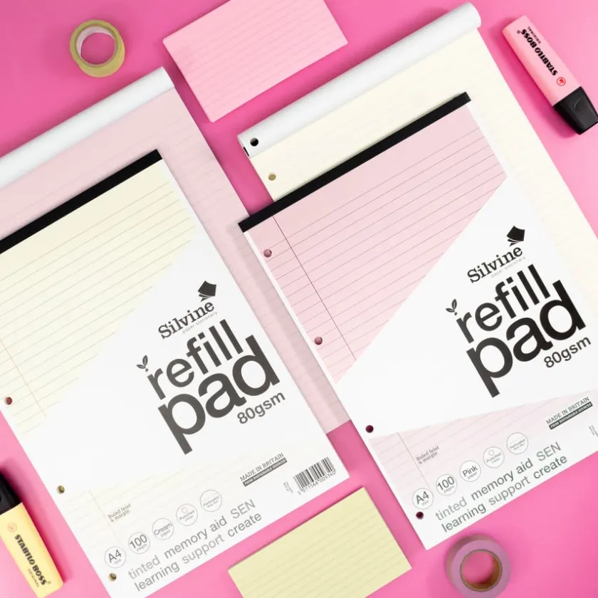 TTS A4 Tinted Refill Pads 8mm Ruled Margin Assorted 100pg 5pk Discount