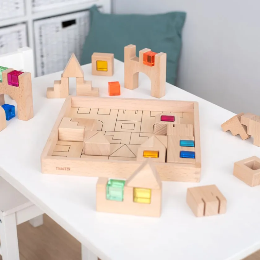 TTS Construction Wooden Building Blocks and Acrylic Gems in Tray Outlet
