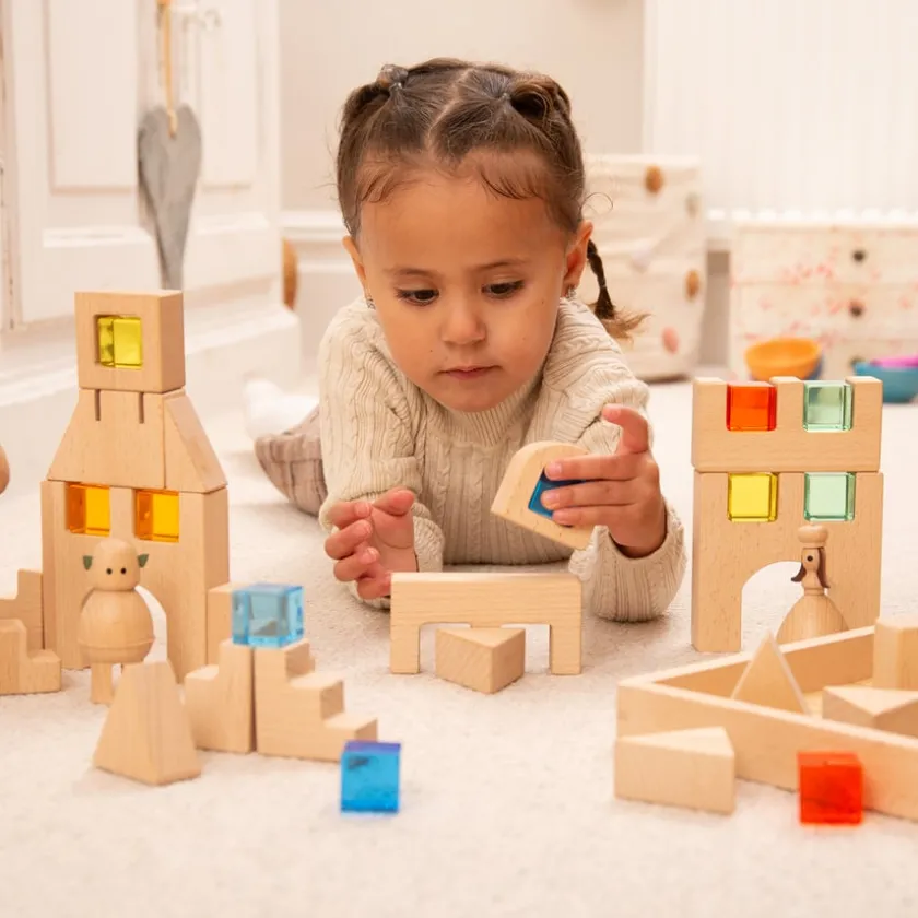 TTS Construction Wooden Building Blocks and Acrylic Gems in Tray Outlet