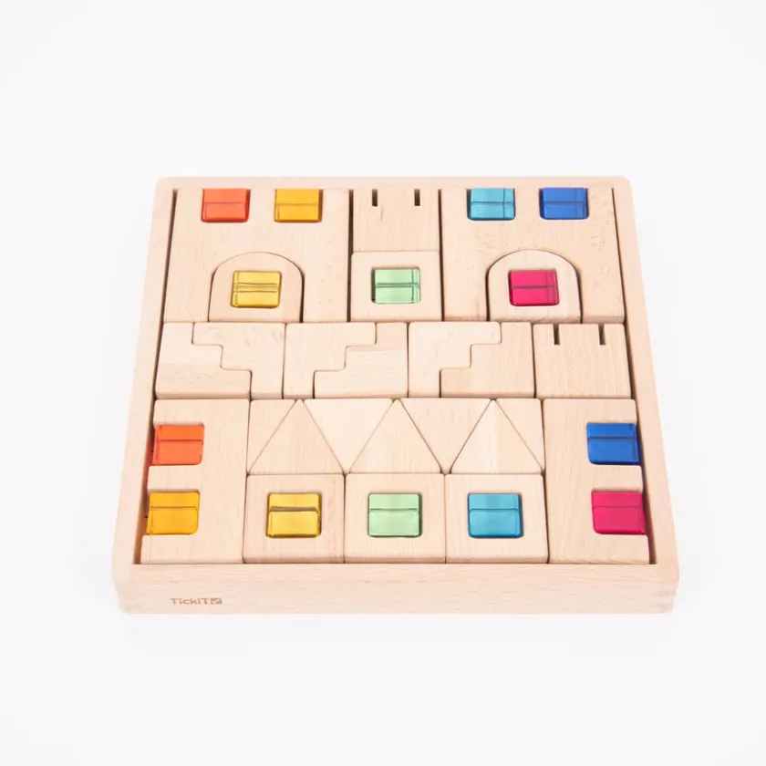 TTS Construction Wooden Building Blocks and Acrylic Gems in Tray Outlet