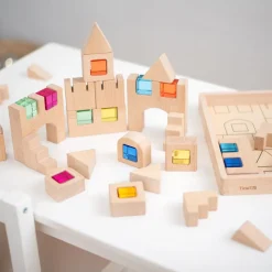 TTS Construction Wooden Building Blocks and Acrylic Gems in Tray Outlet