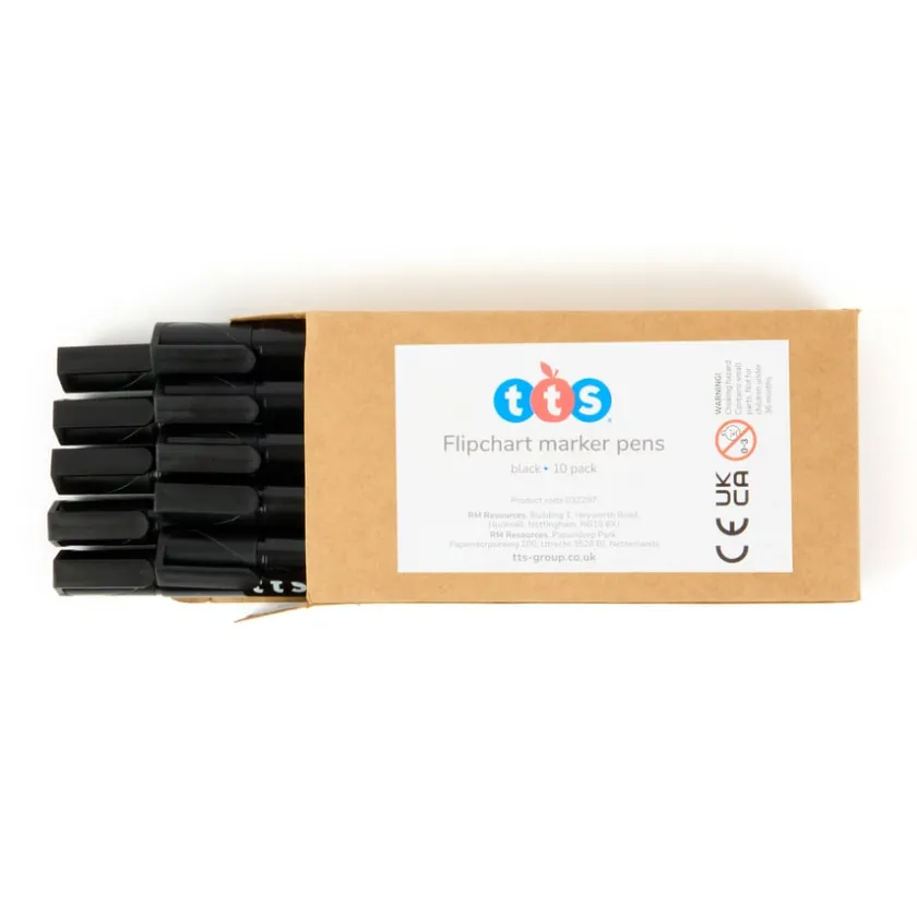 TTS Black Flipchart Marker Pens 10pk Outlet